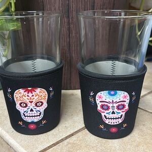 Colorful Skull Glass Set with Black Holders